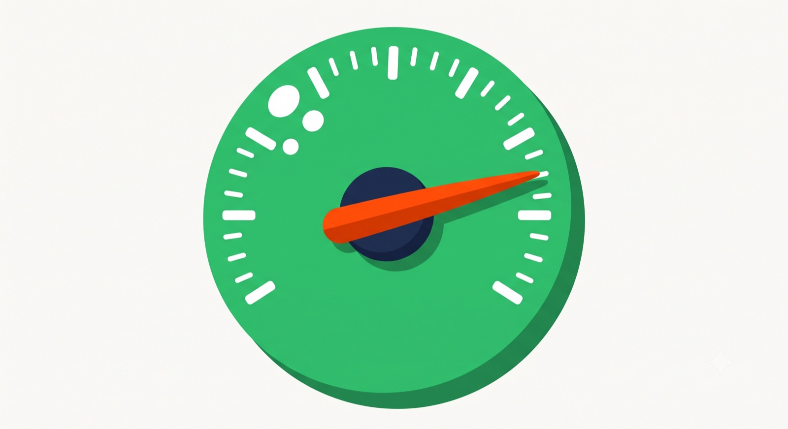 Flat illustration of a speedometer gauge with a needle, representing marketing performance measurement