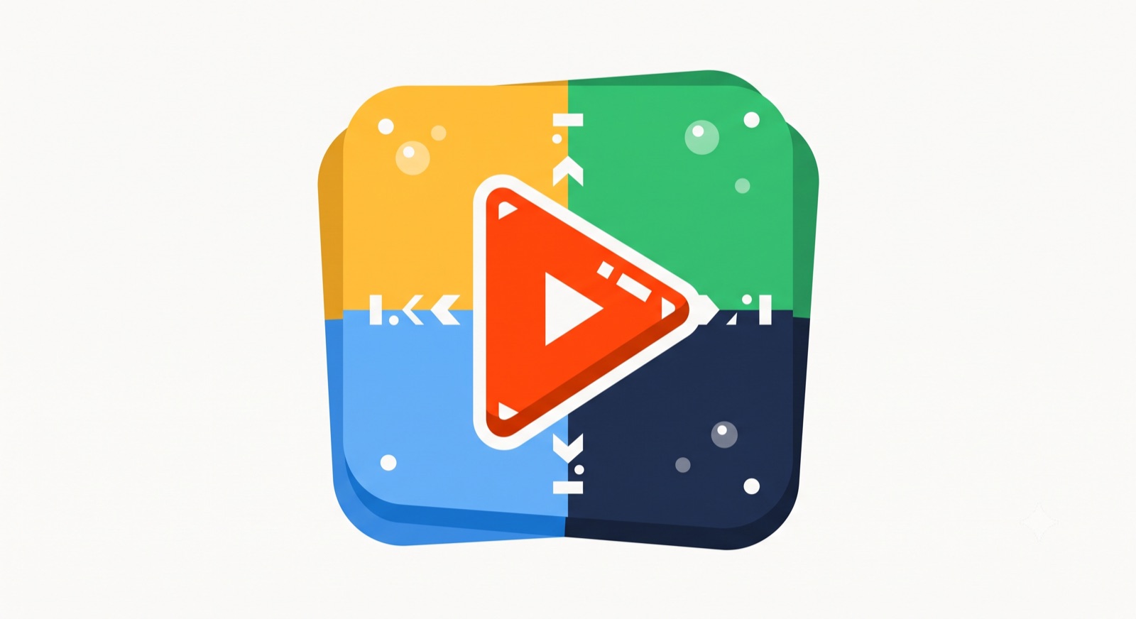 Flat illustration of a large media player play button on a cream background