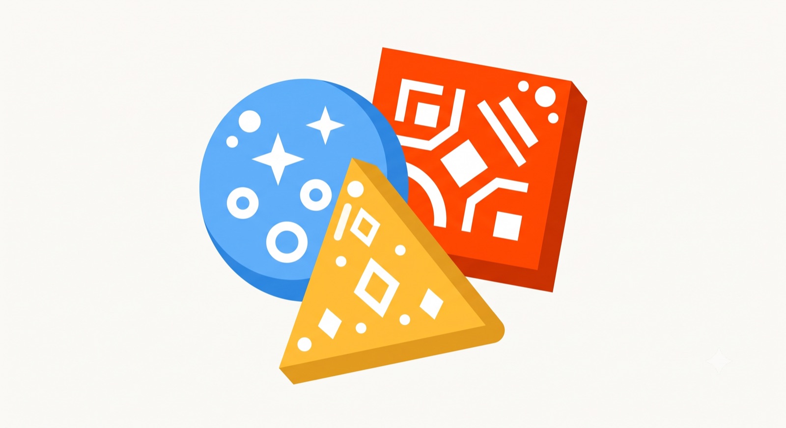 Flat illustration of three overlapping geometric shapes on a cream background