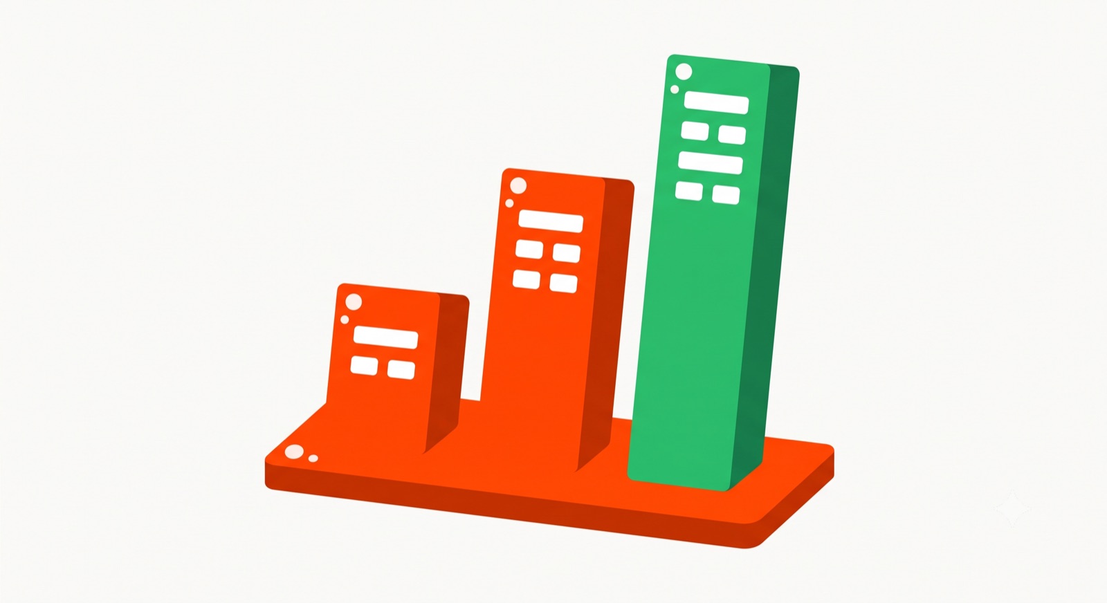 Flat illustration of a simple bar chart with chunky vertical bars on a cream background, representing one clear data takeaway