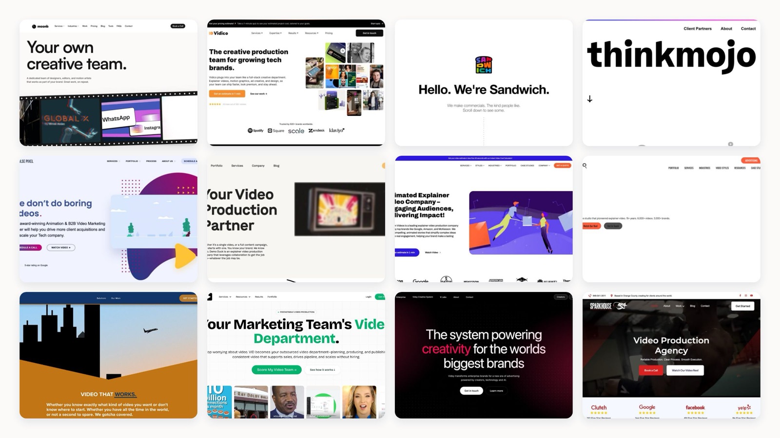 Collage of leading product demo video company homepages
