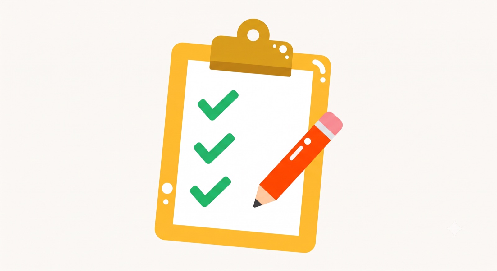 Flat illustration of a clipboard with green check marks
