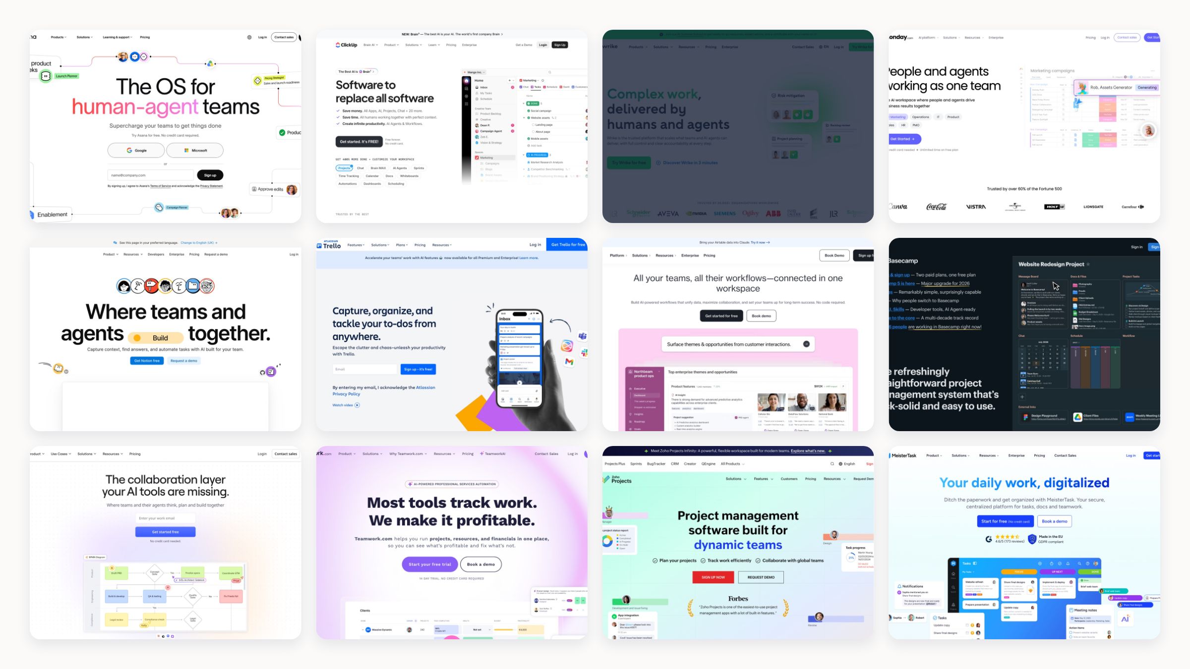 A grid of project management tools creative homepages