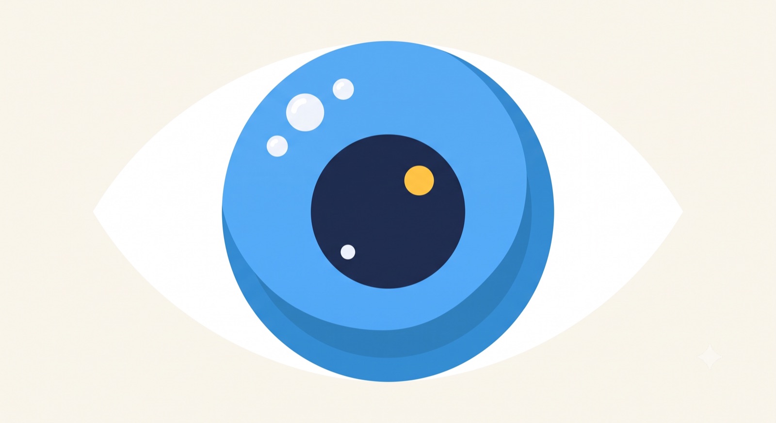 Flat illustration of a single eye with light rays, representing a view or an impression being counted
