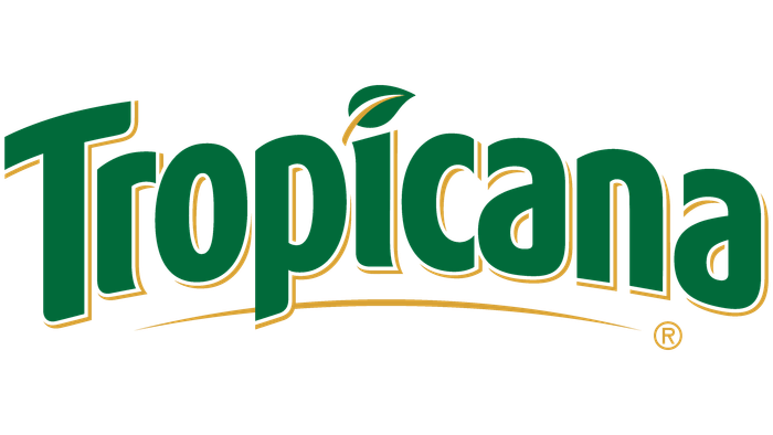 Tropicana's classic green and gold wordmark with the leaf-topped i