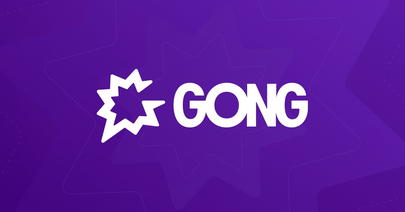 The Gong logo, a white eight-pointed star mark beside the word GONG, on a purple background from Gong's published sales deck template.