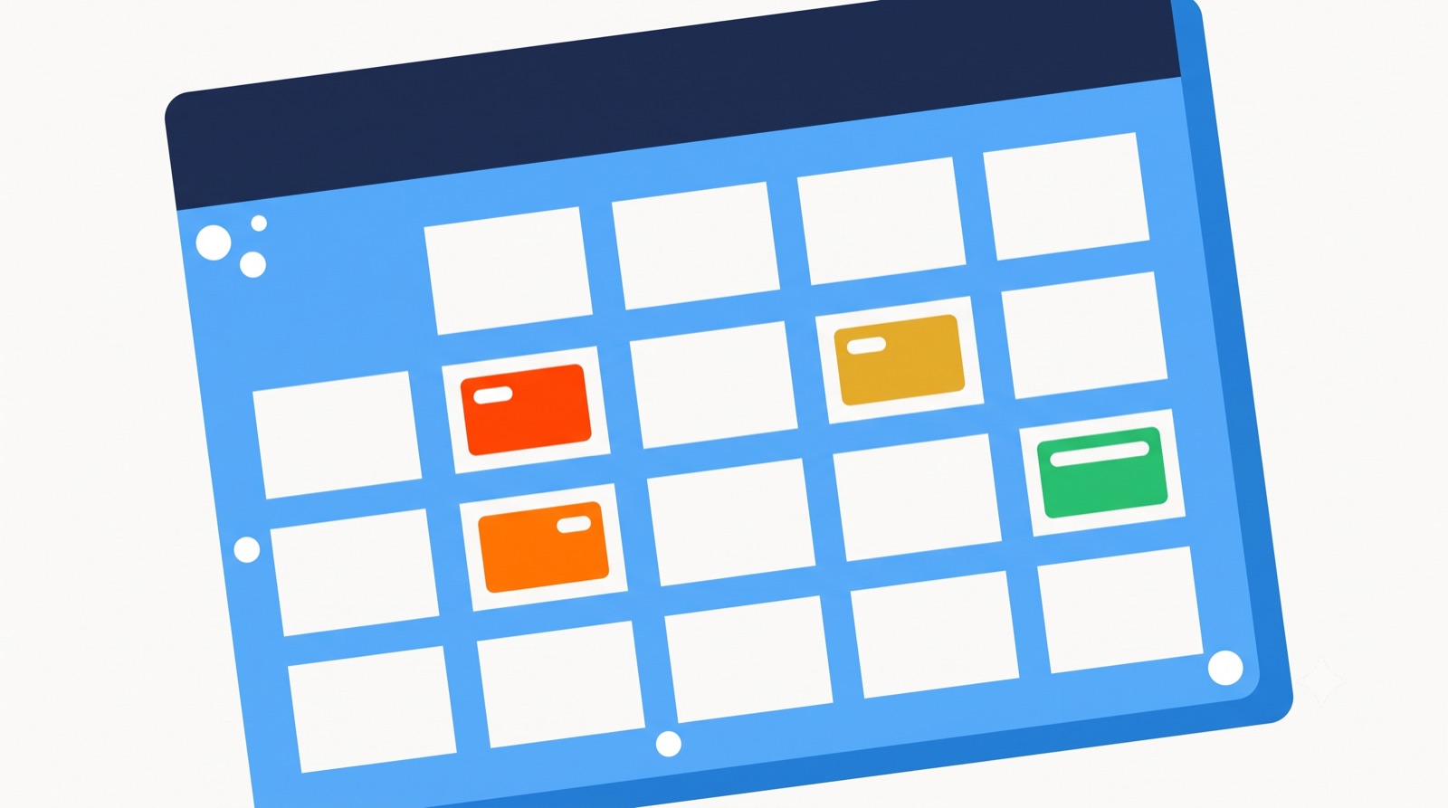 Flat illustration of a monthly content calendar grid on a cream background