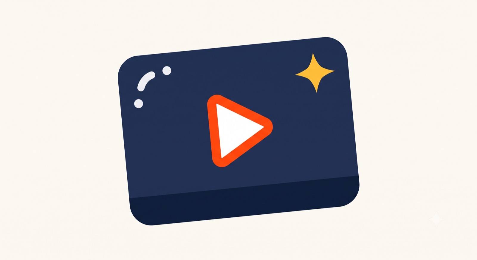 Flat illustration of a video thumbnail card with a play button and a sparkle
