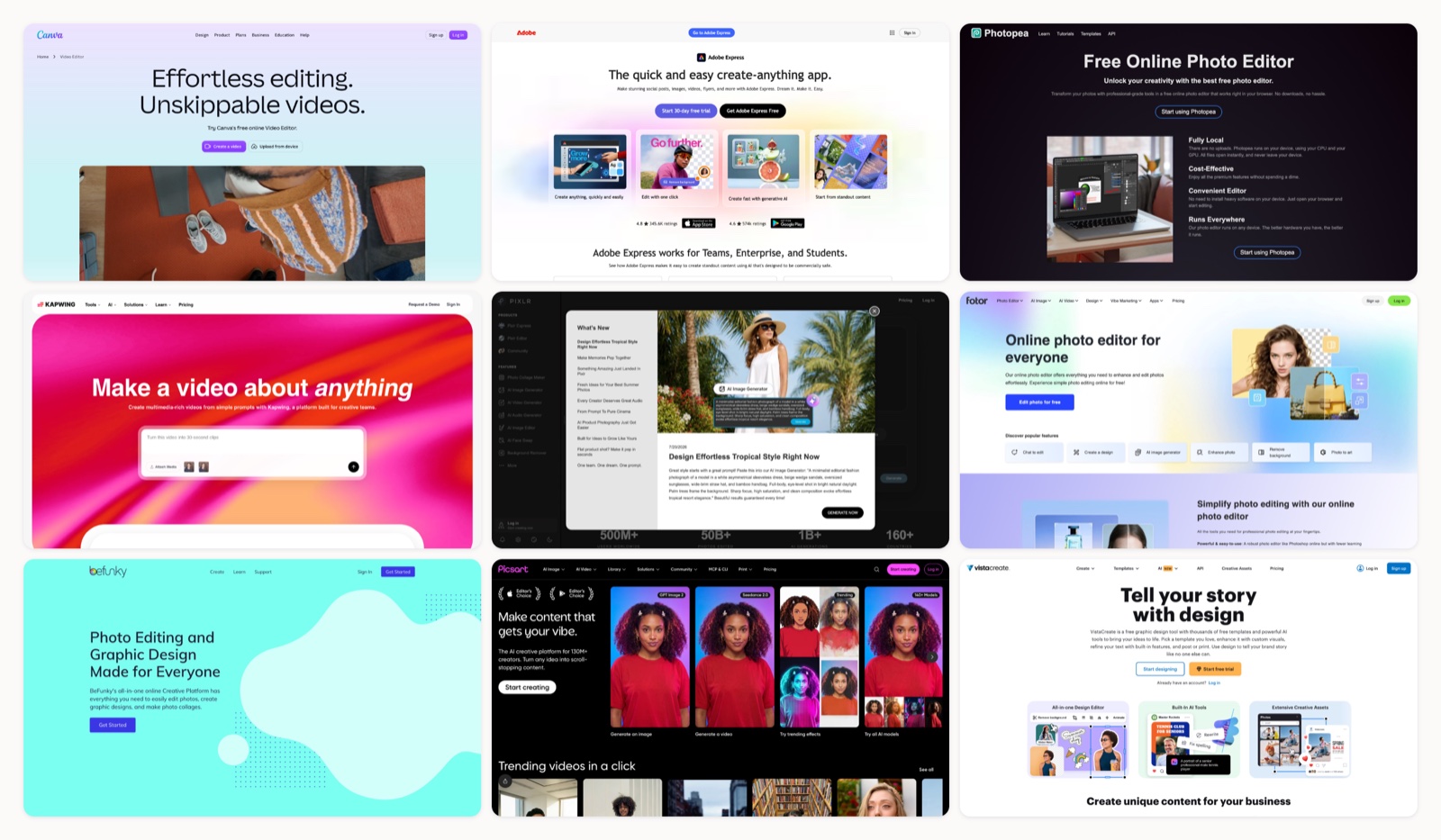 A grid of tools to add text to images homepages