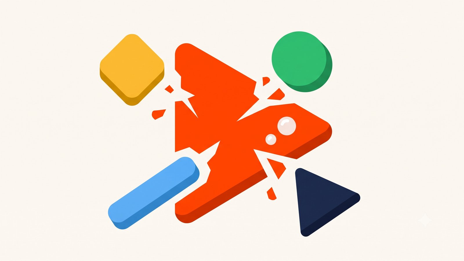 Flat illustration of a play button breaking into geometric shapes