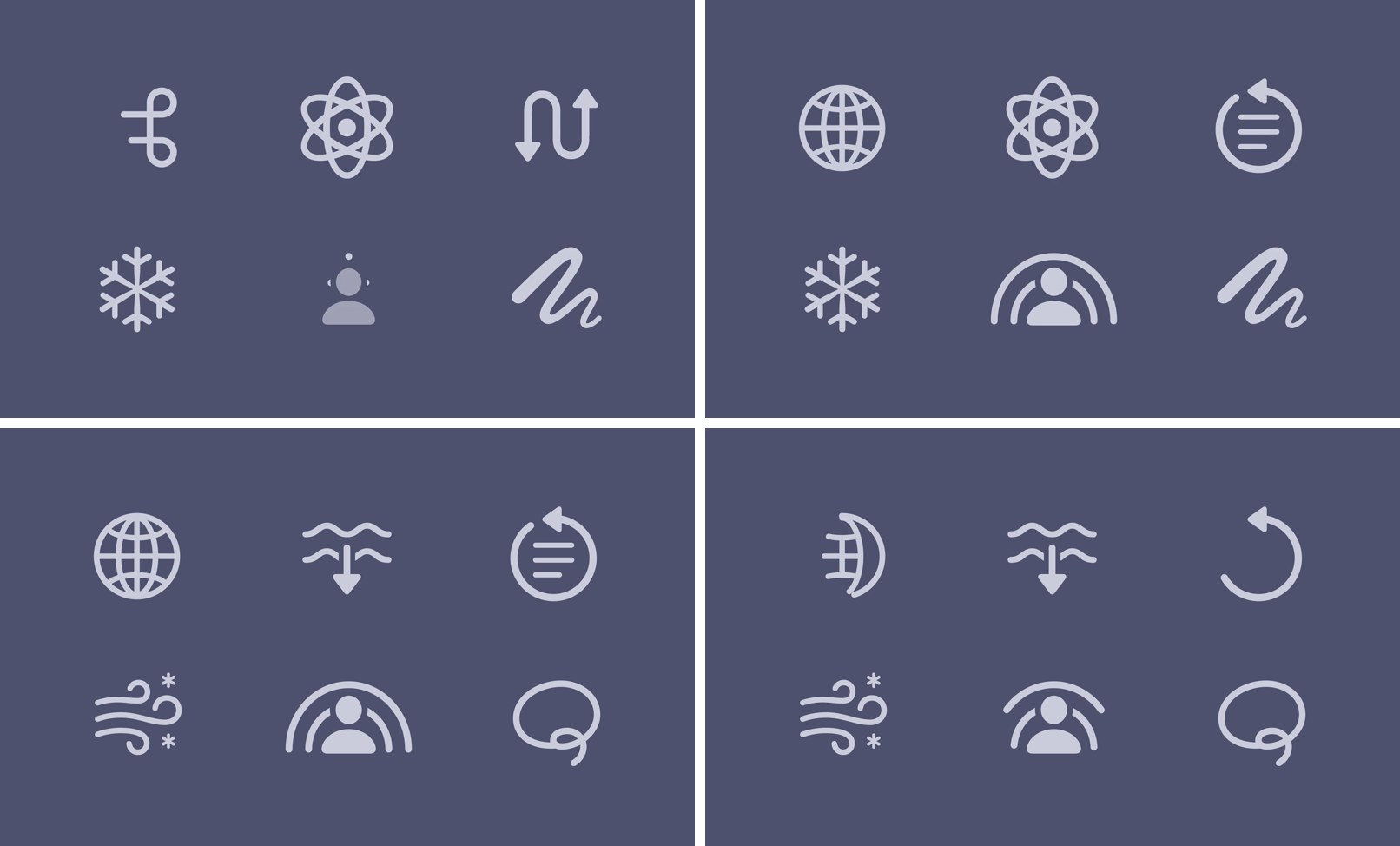 Four frames of SF Symbols drawing themselves in: a command key, a person, a globe and a circular arrow each partly drawn in different frames
