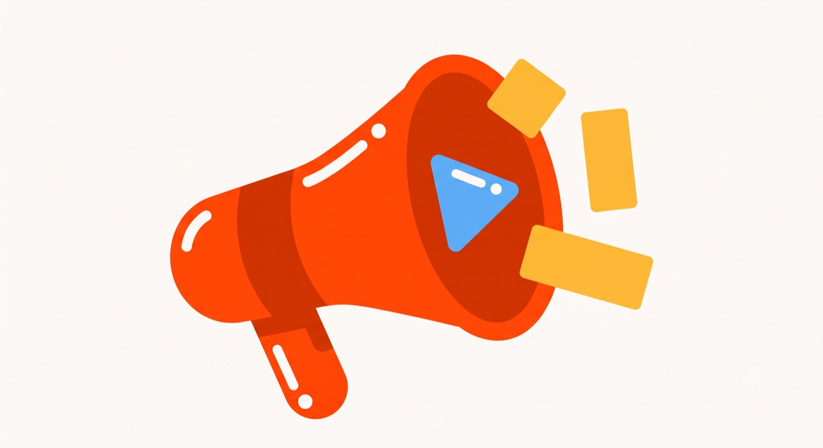 Flat illustration of a megaphone with video format tags