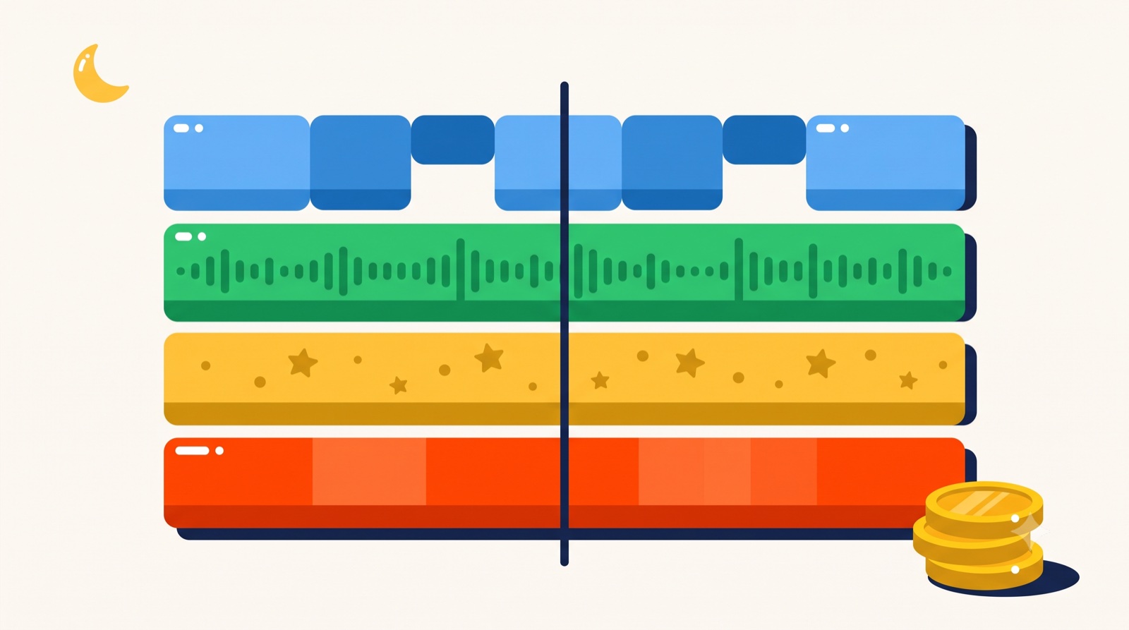 Stacked editing timeline tracks for video, audio, motion graphics and color, showing what goes into an editing quote