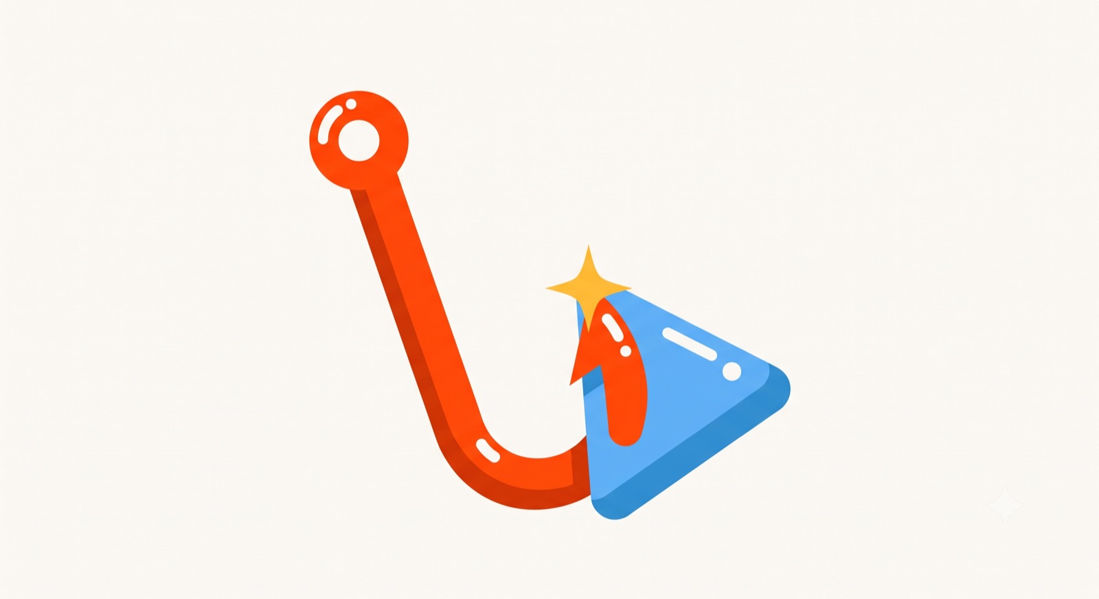 Flat illustration of a fishhook catching a play button