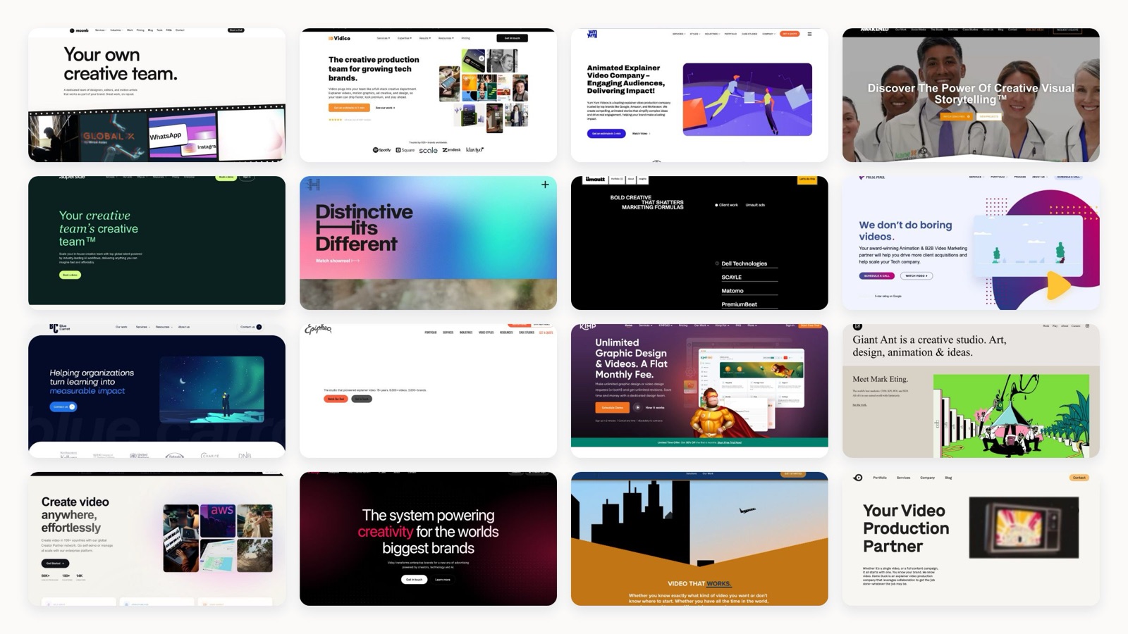 Collage of leading video marketing company homepages
