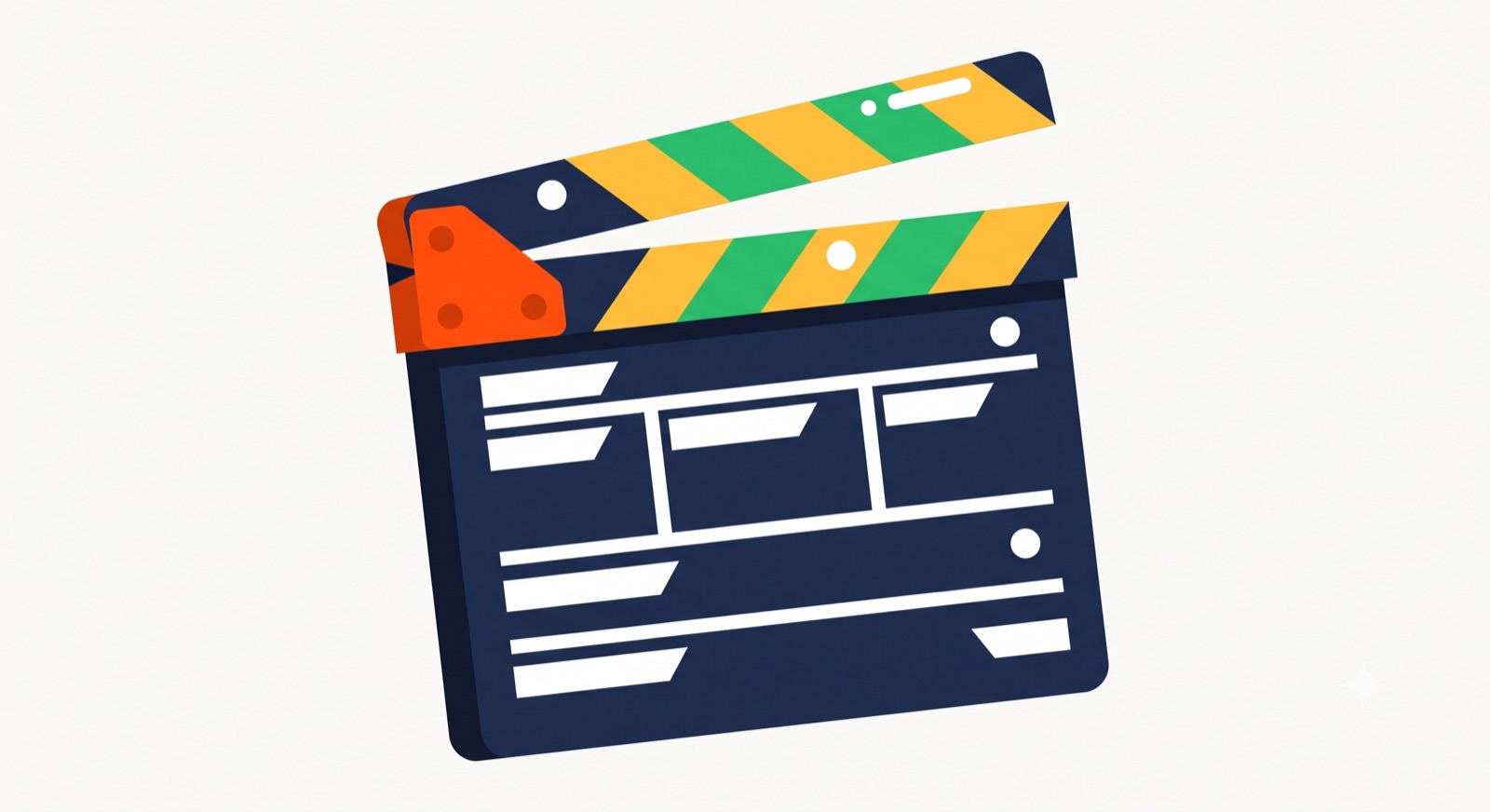 Flat illustration of a film clapperboard on a cream background