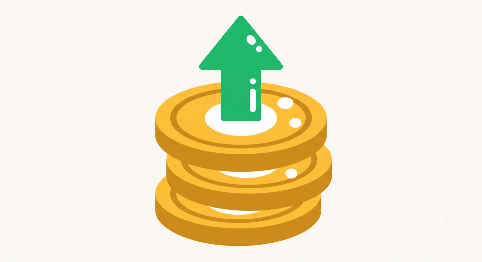Flat illustration of a stack of coins with an upward arrow