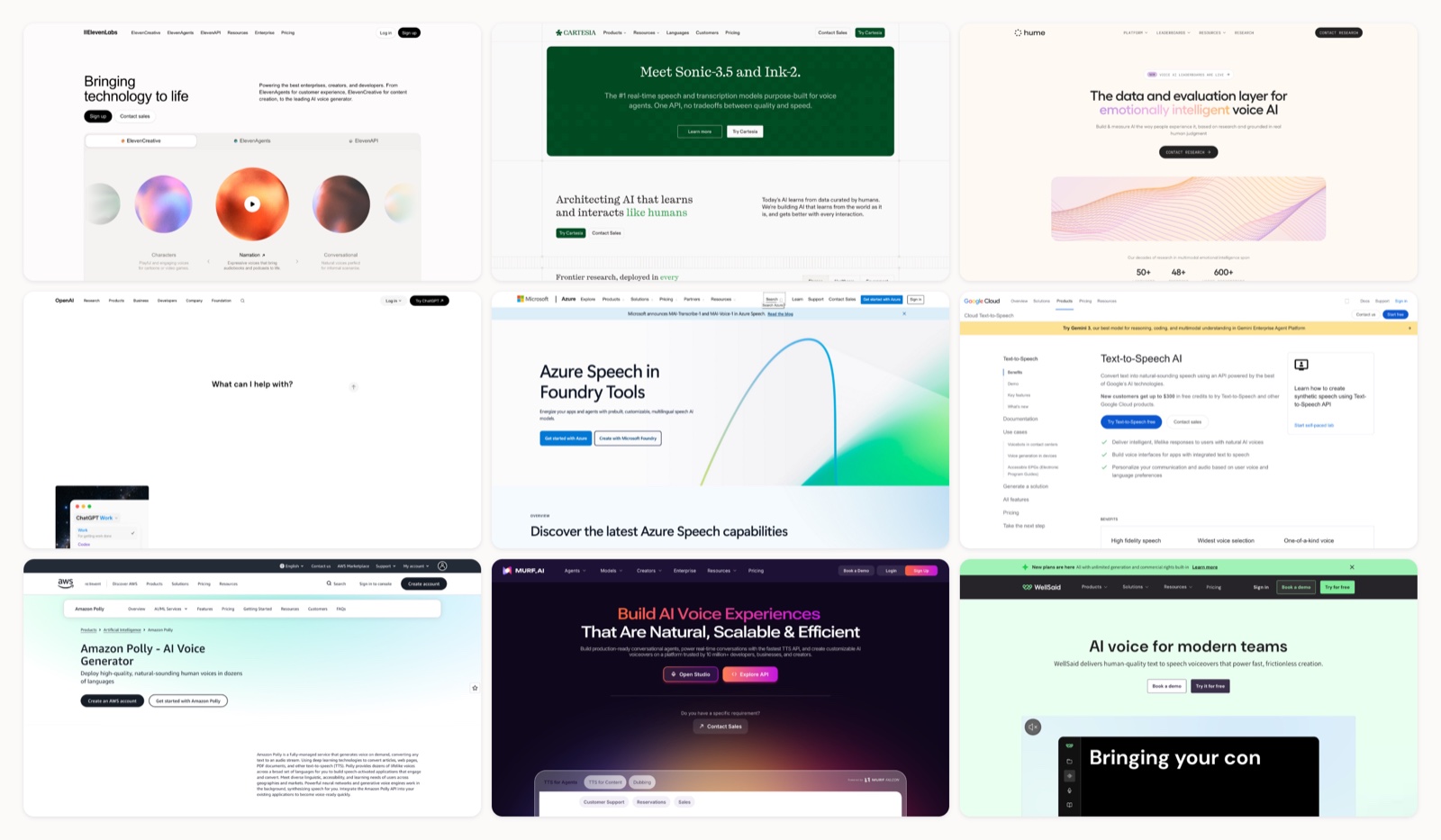 A grid of voice generators ranked homepages