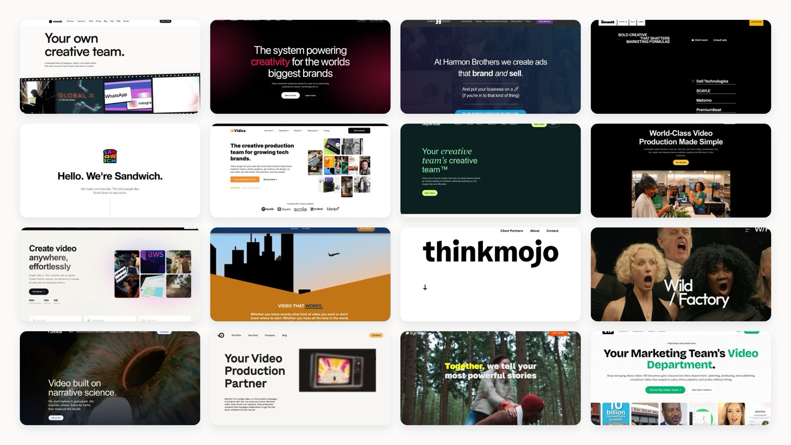 Collage of leading YouTube ads agency and video creative studio homepages