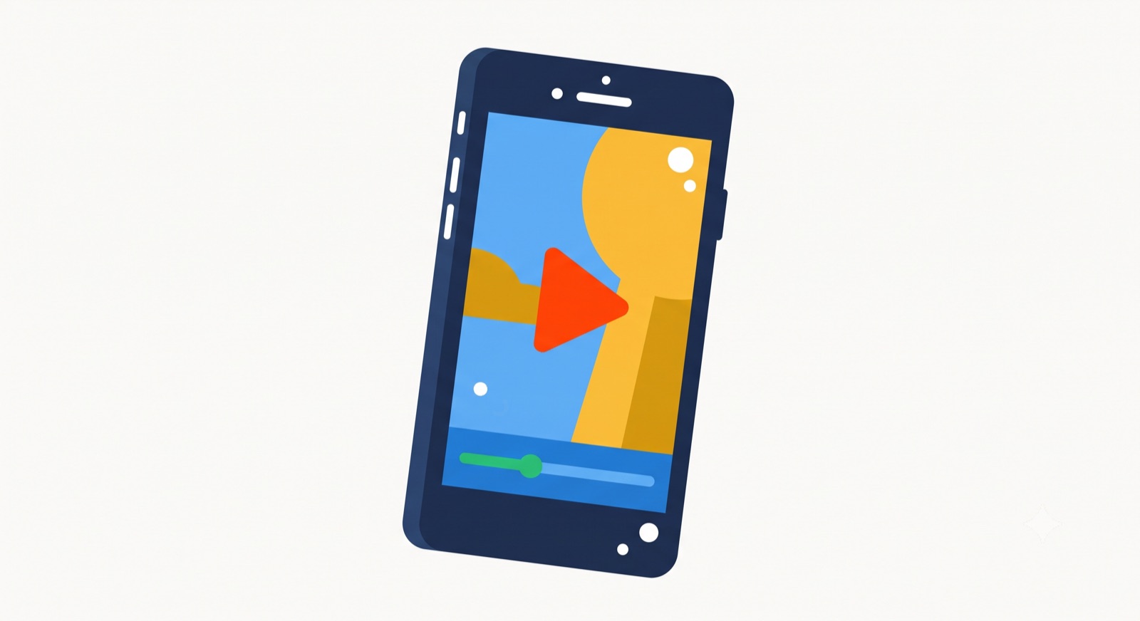 Flat illustration of an upright smartphone playing a vertical short-form video with a large play triangle