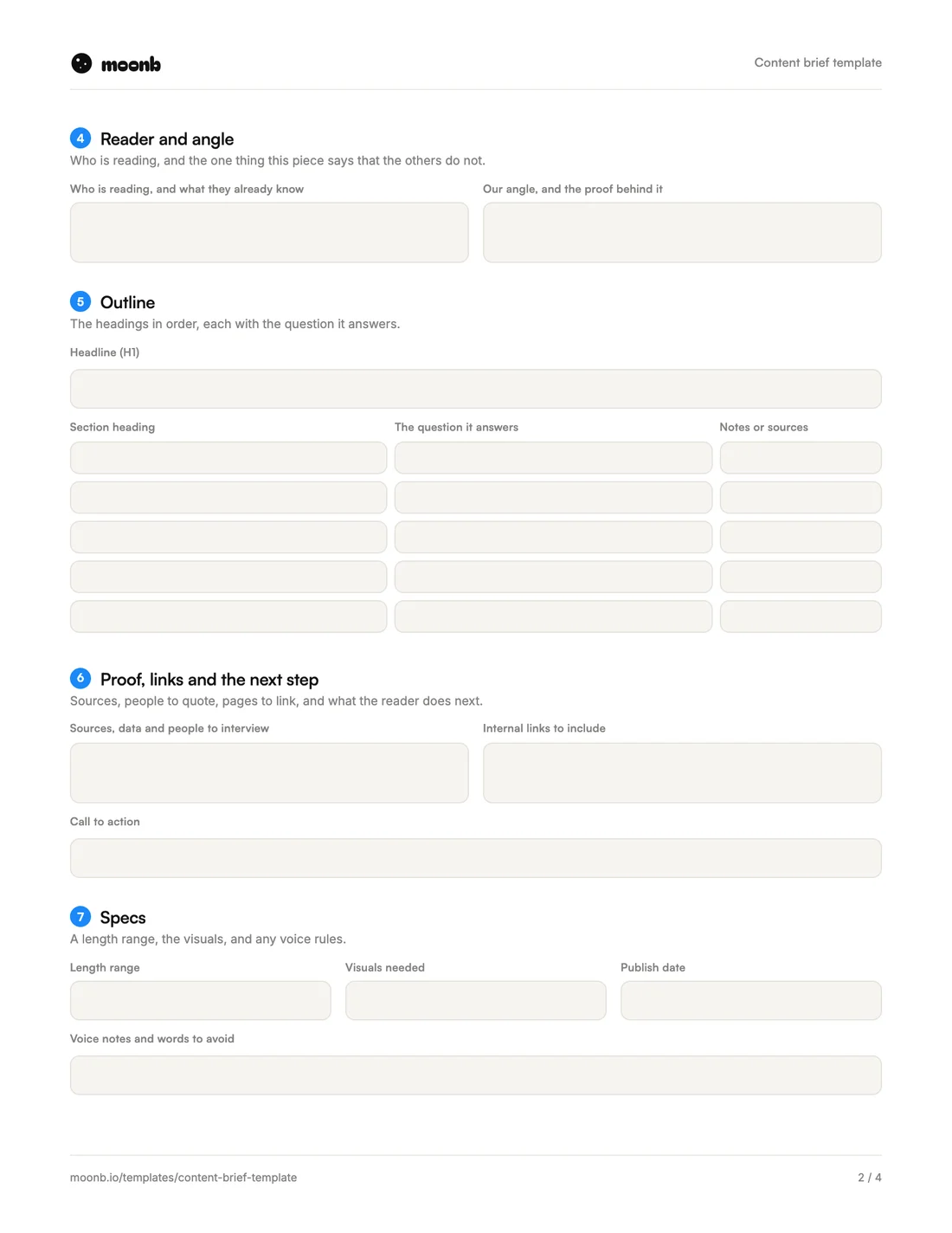 Content brief template, page 2 of 4