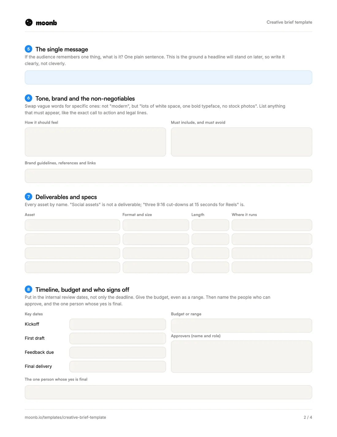 Creative brief template, page 2 of 4