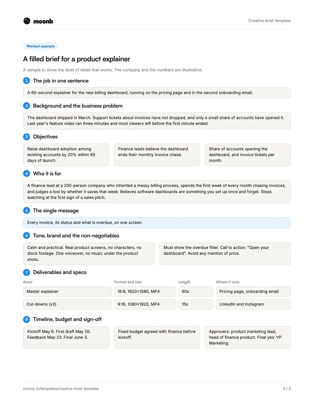 Creative brief template, page 3 of 4