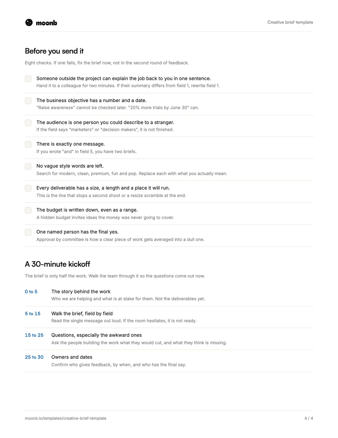 Creative brief template, page 4 of 4