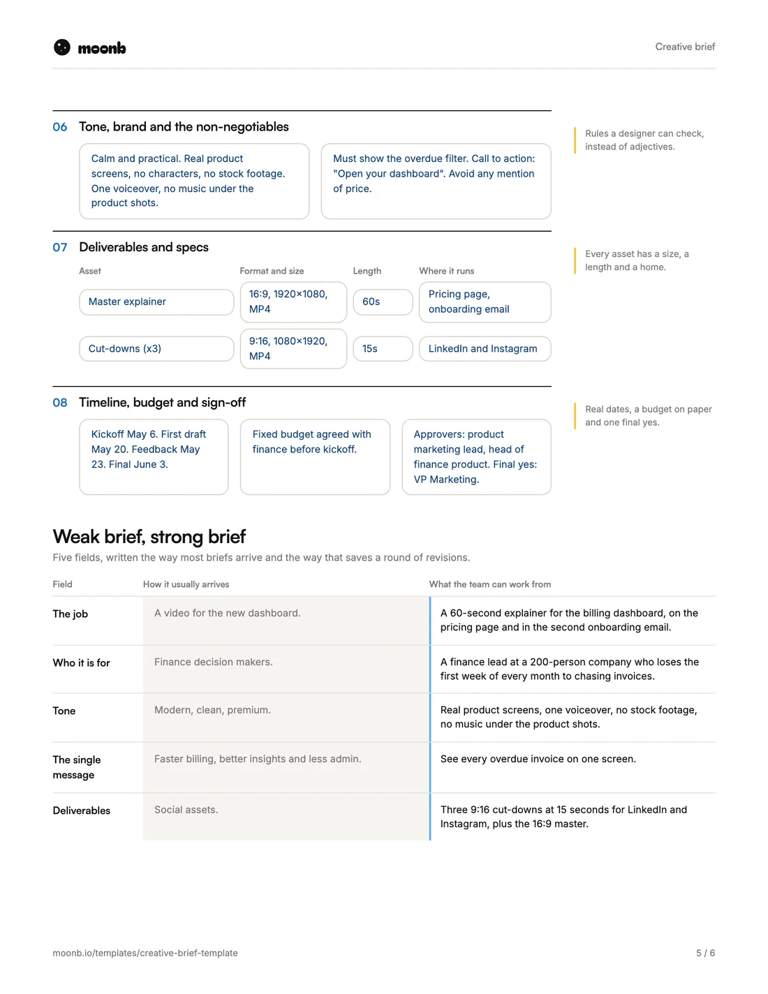 Creative brief template, page 5 of 6