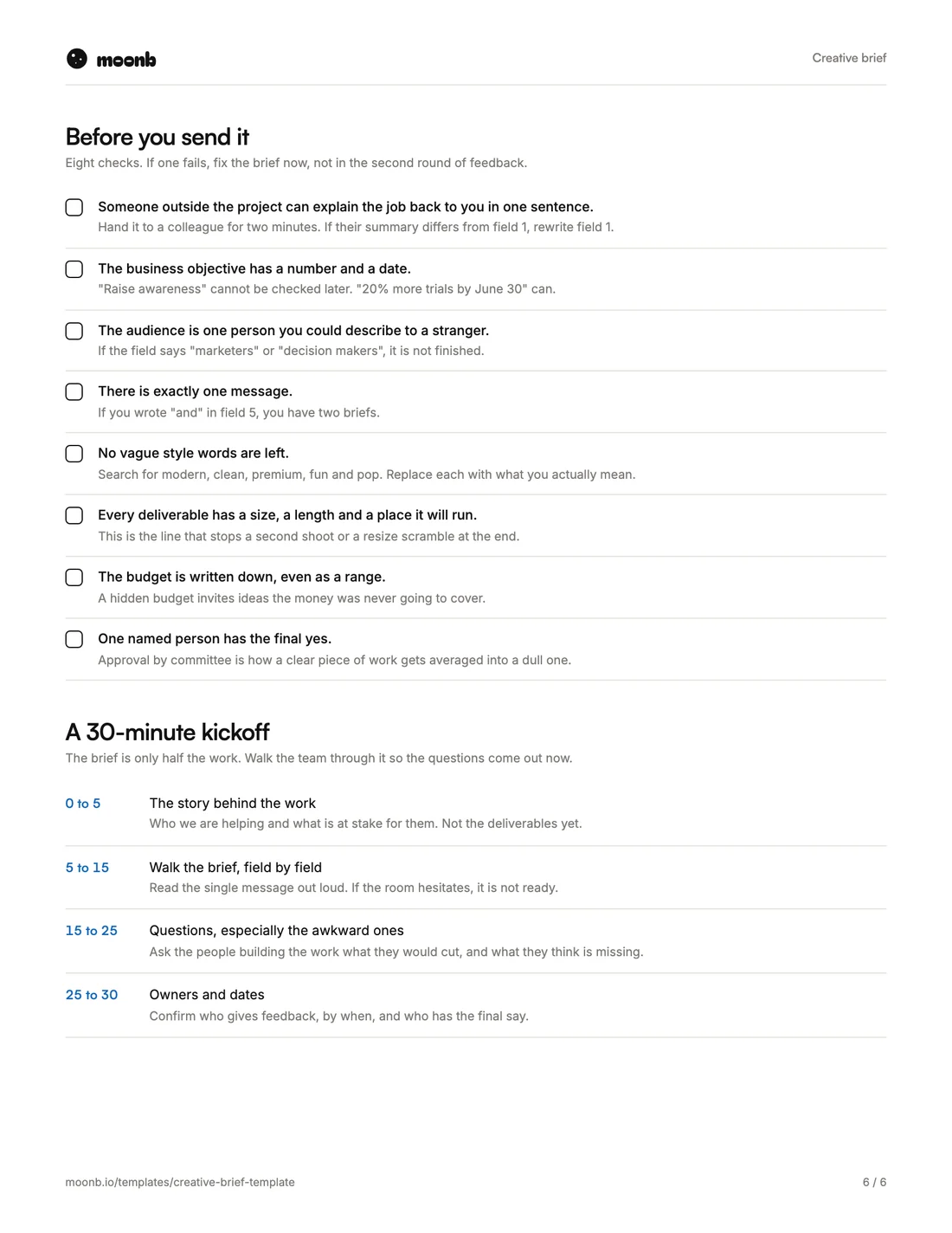 Creative brief template, page 6 of 6