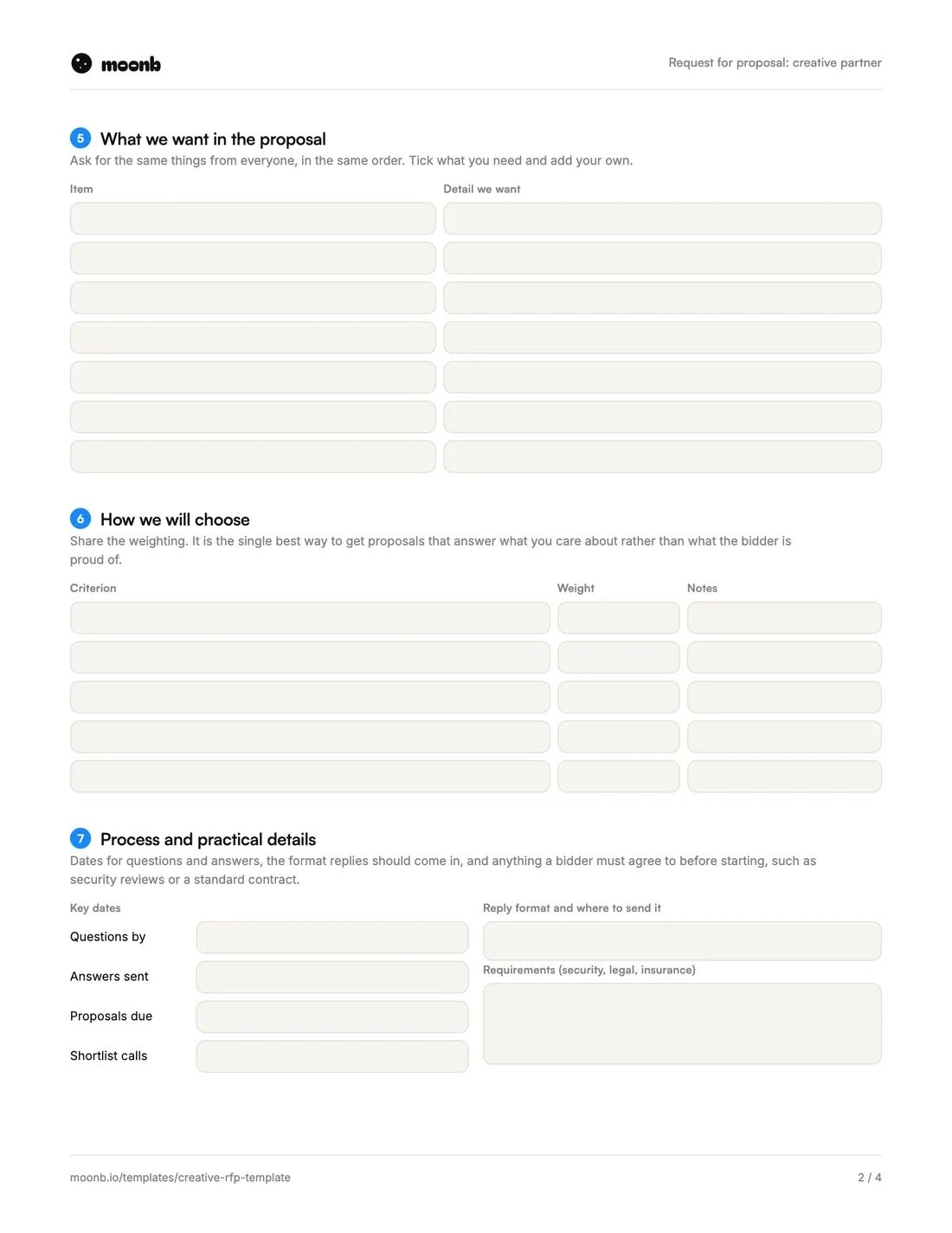 Creative RFP template, page 2 of 4