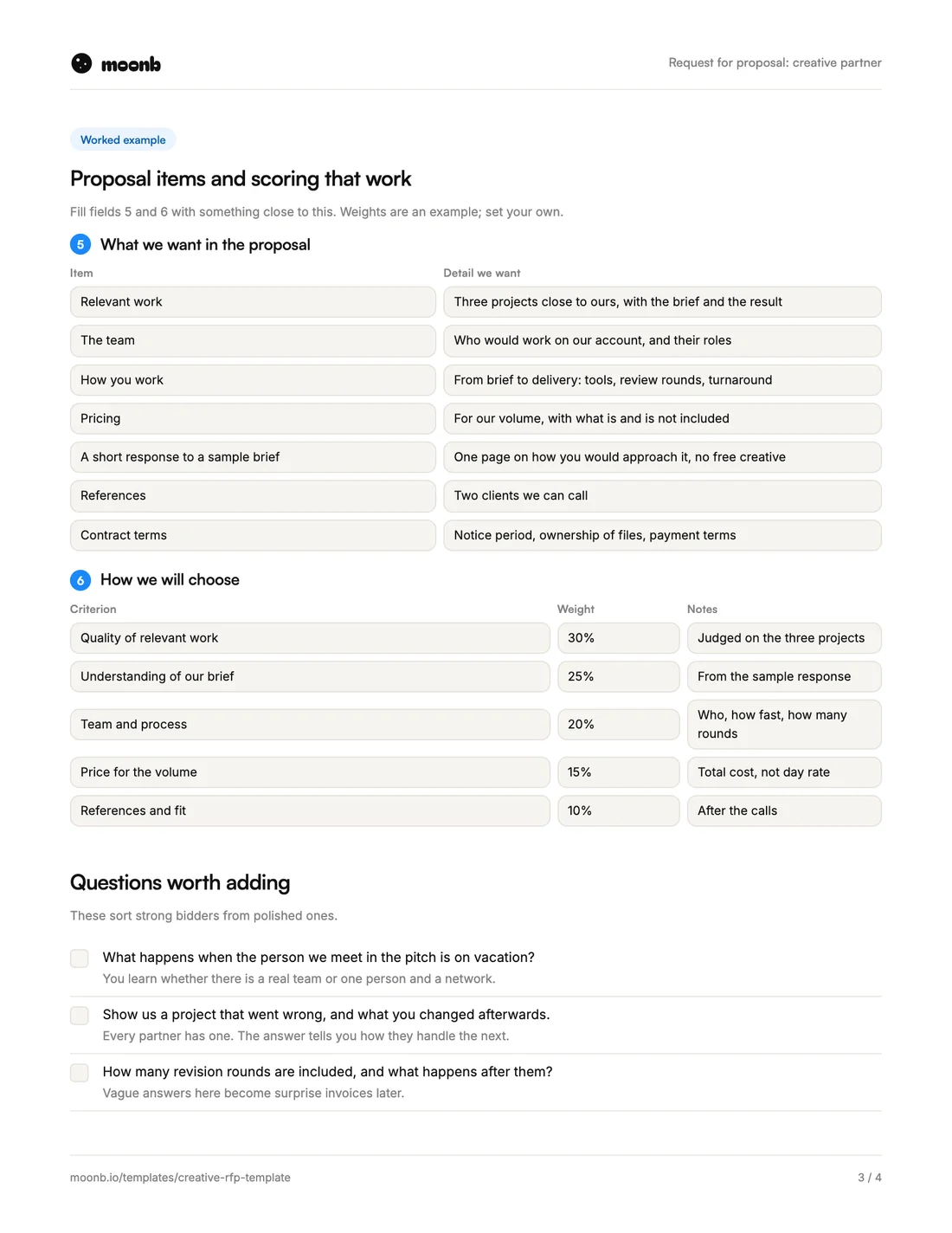 Creative RFP template, page 3 of 4