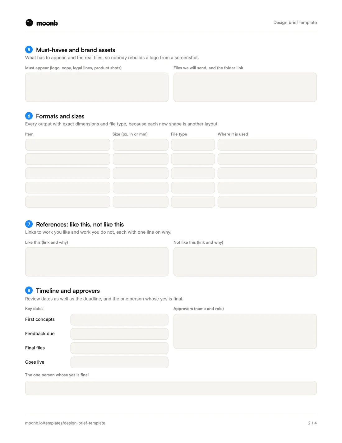 Design brief template, page 2 of 4