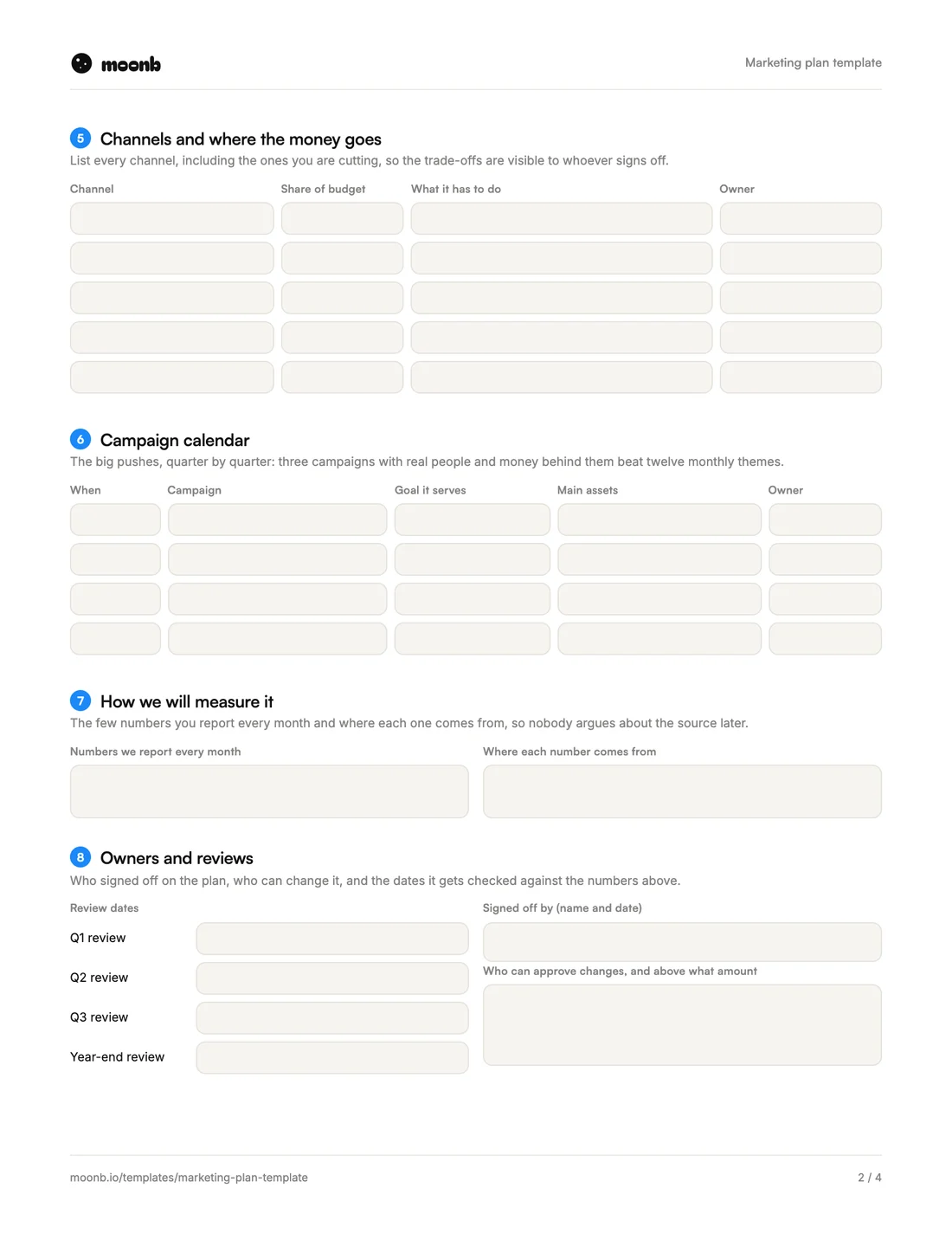 Marketing plan template, page 2 of 4