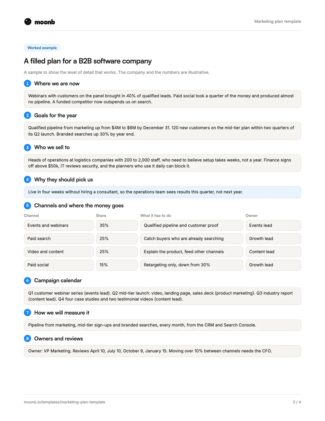 Marketing plan template, page 3 of 4