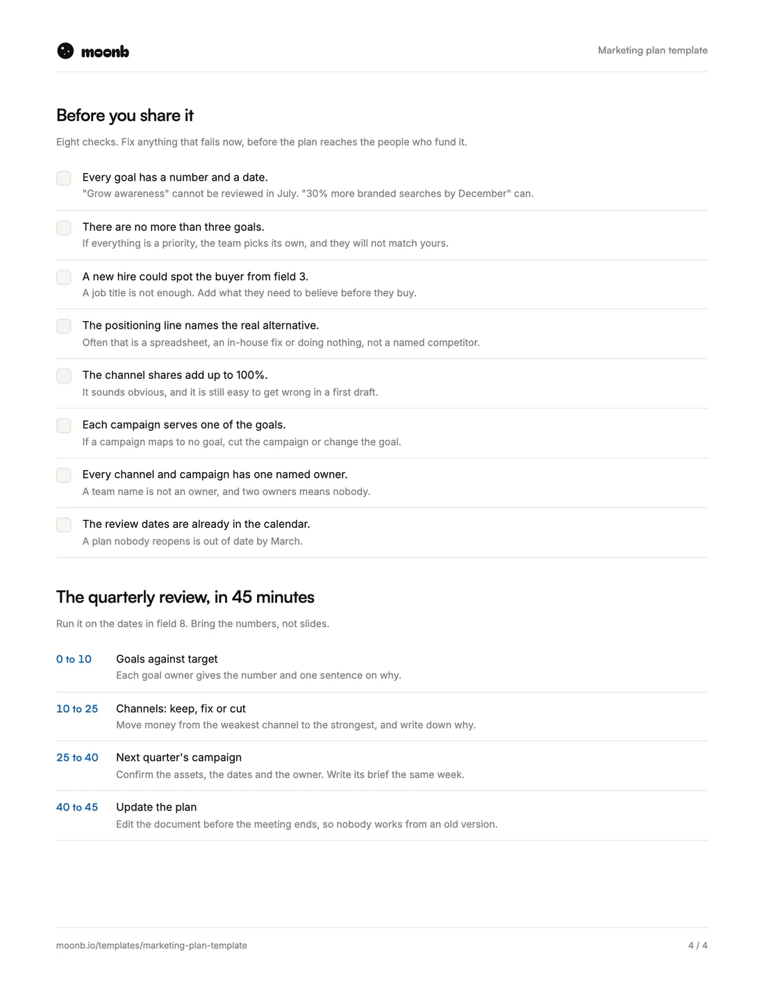 Marketing plan template, page 4 of 4