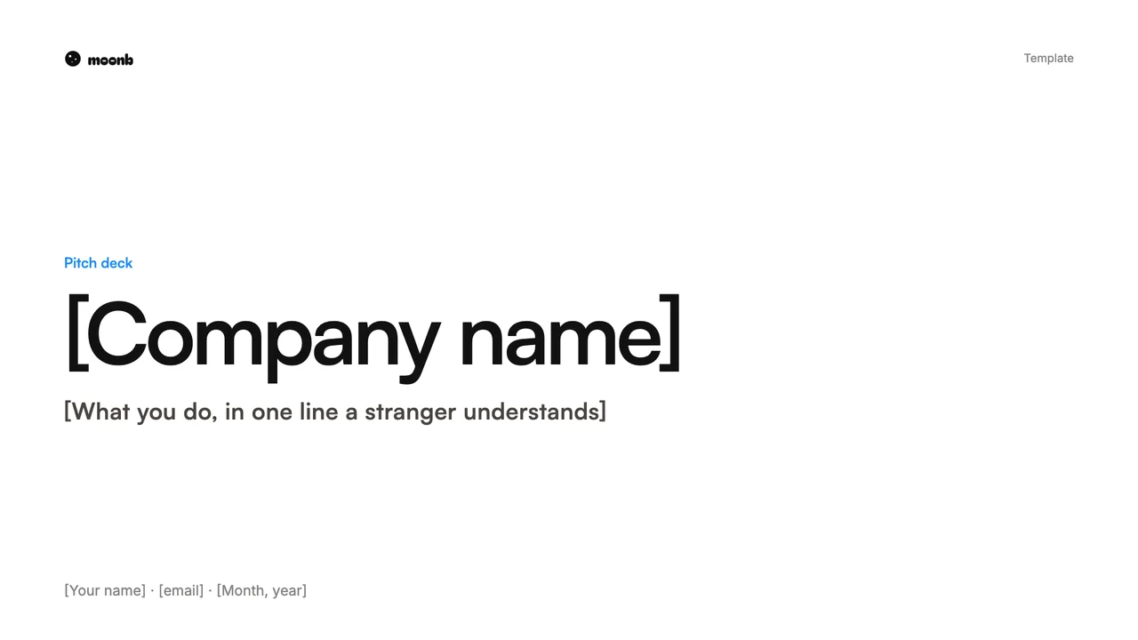 The cover slide of the Moonb pitch deck template