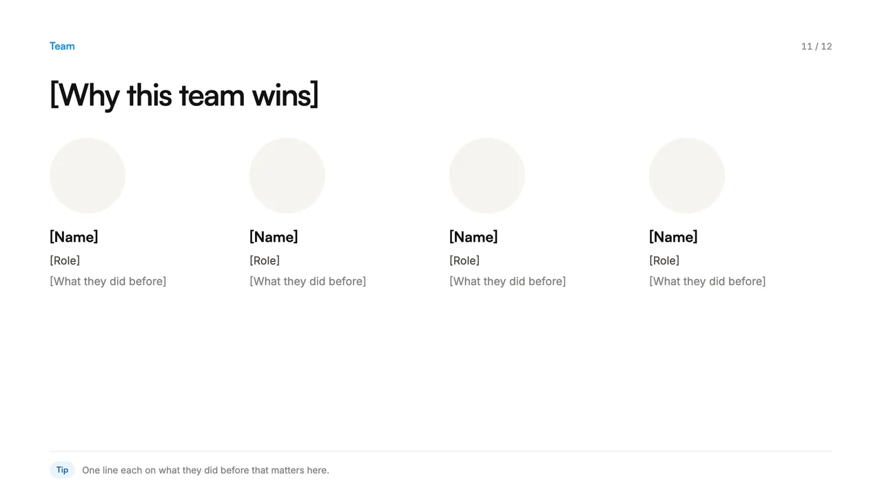 Pitch deck template, page 11 of 12