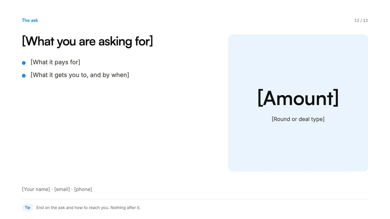 Pitch deck template, page 12 of 12