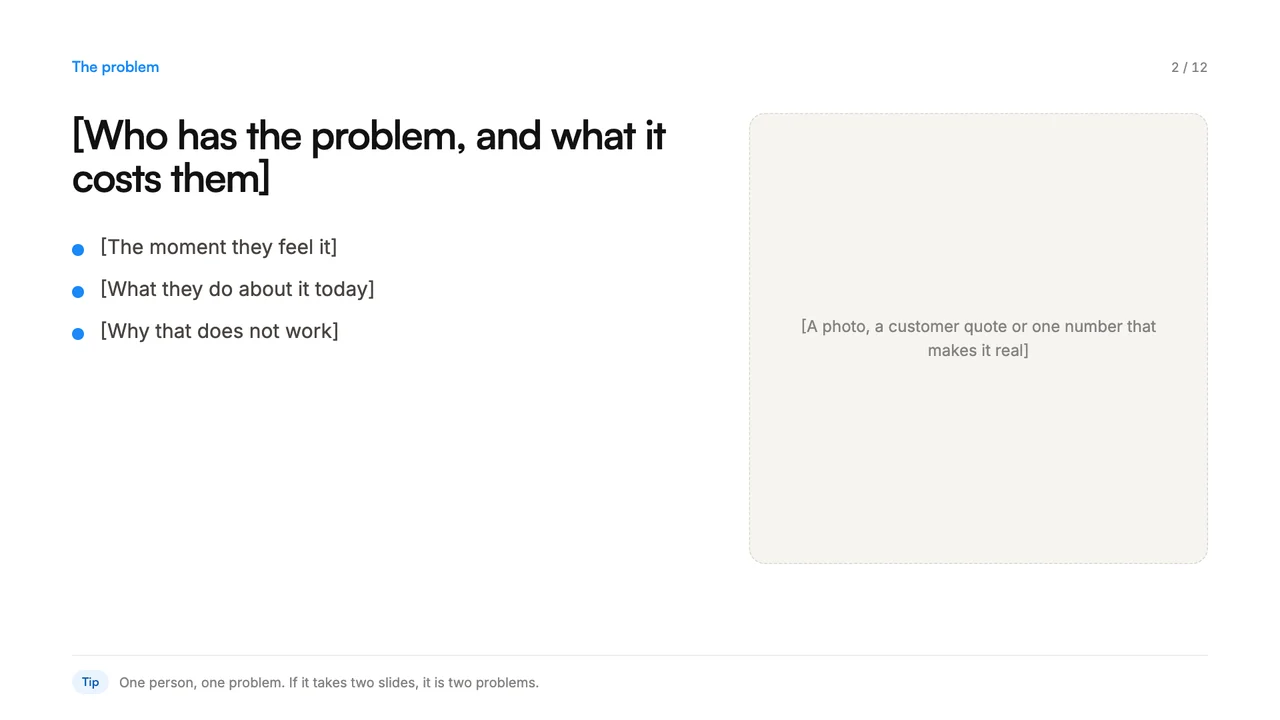 Pitch deck template, page 2 of 12