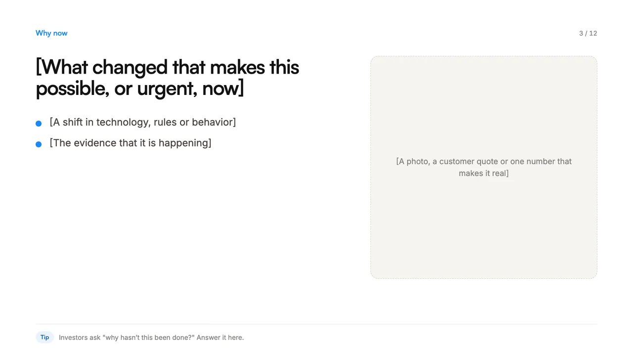 Pitch deck template, page 3 of 12