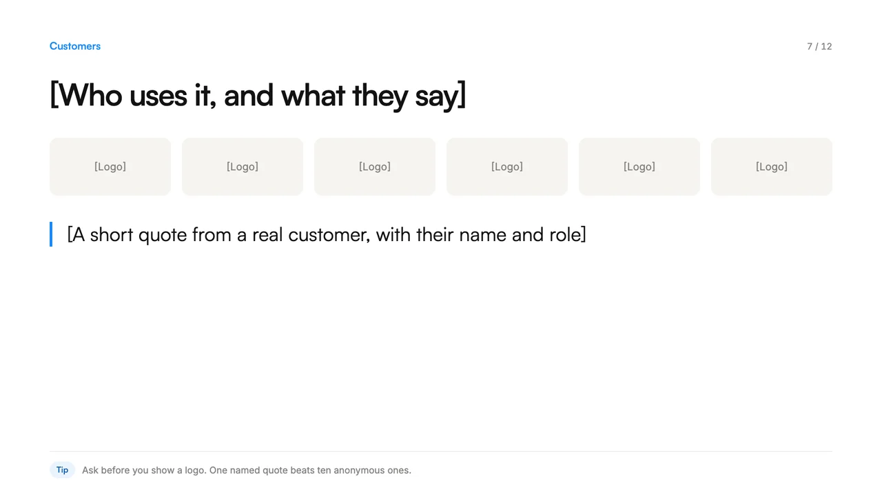 Pitch deck template, page 7 of 12