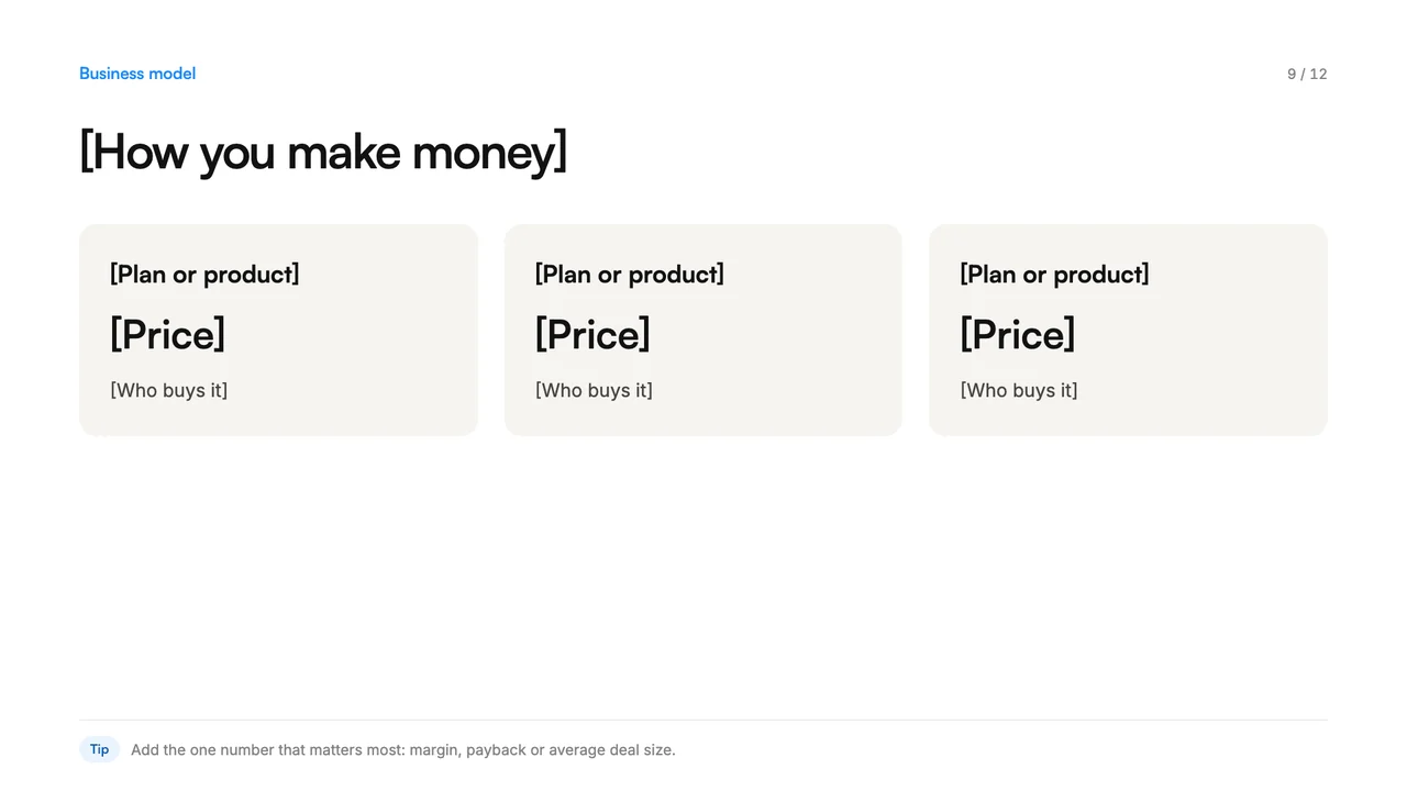 Pitch deck template, page 9 of 12