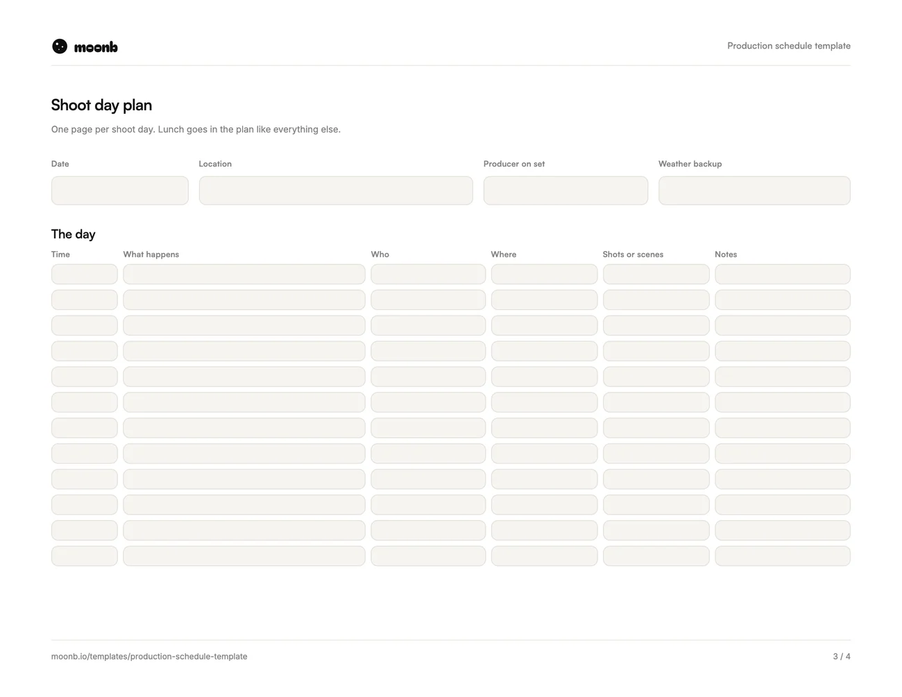 Production schedule template, page 3 of 4