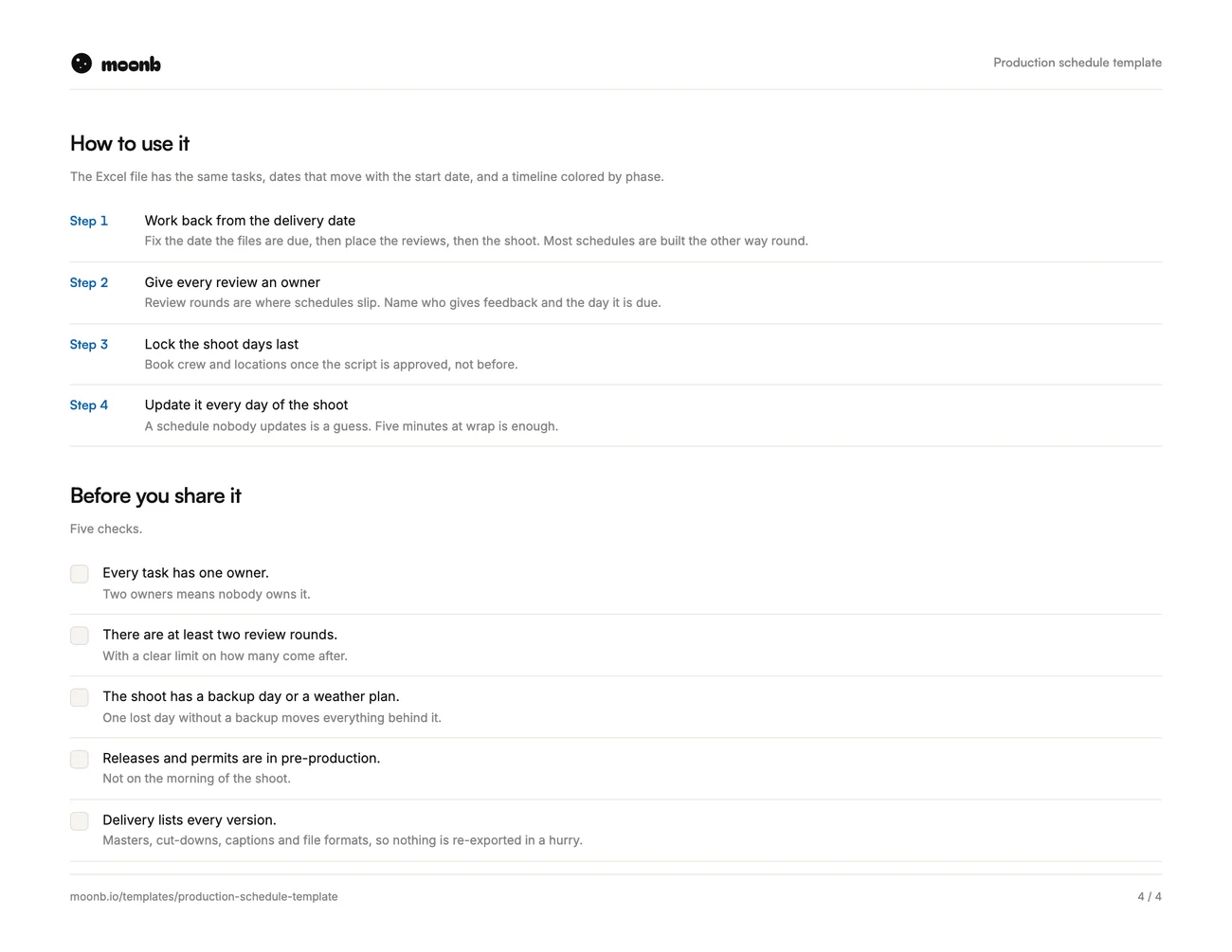 Production schedule template, page 4 of 4
