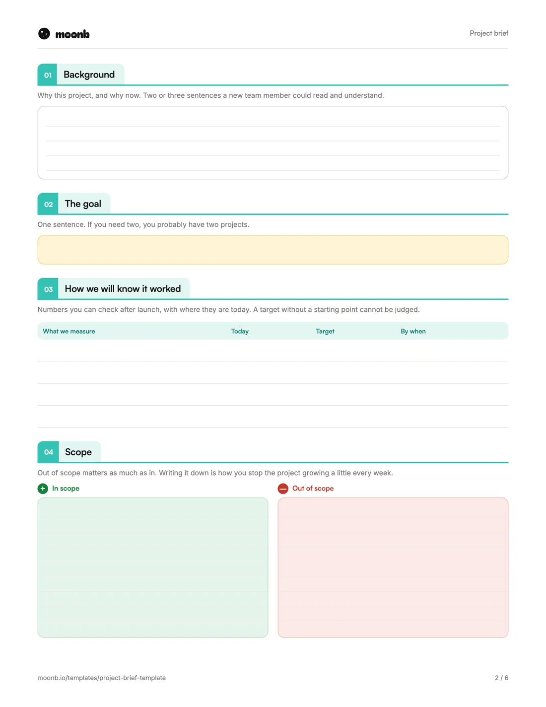 Project brief template, page 2 of 6