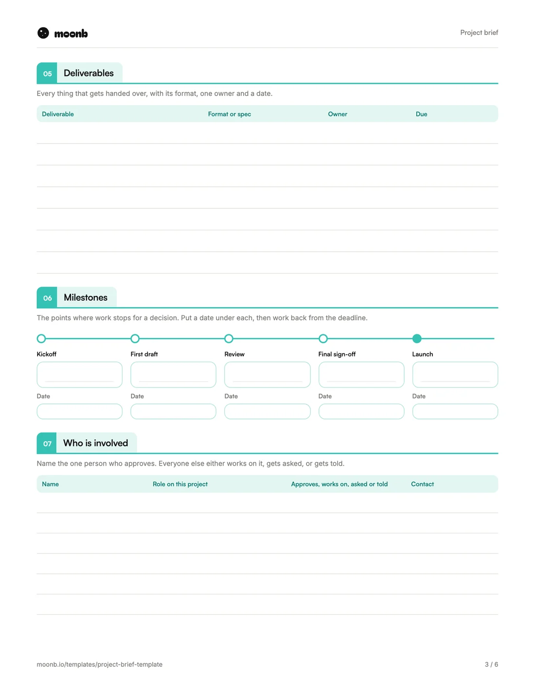 Project brief template, page 3 of 6