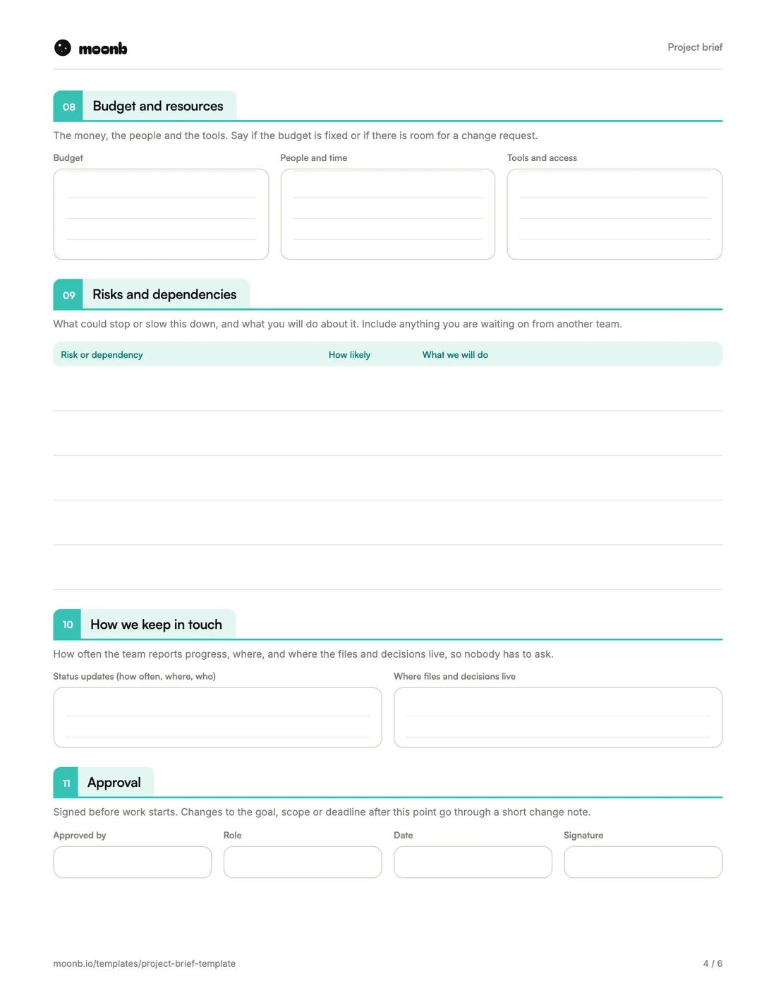Project brief template, page 4 of 6