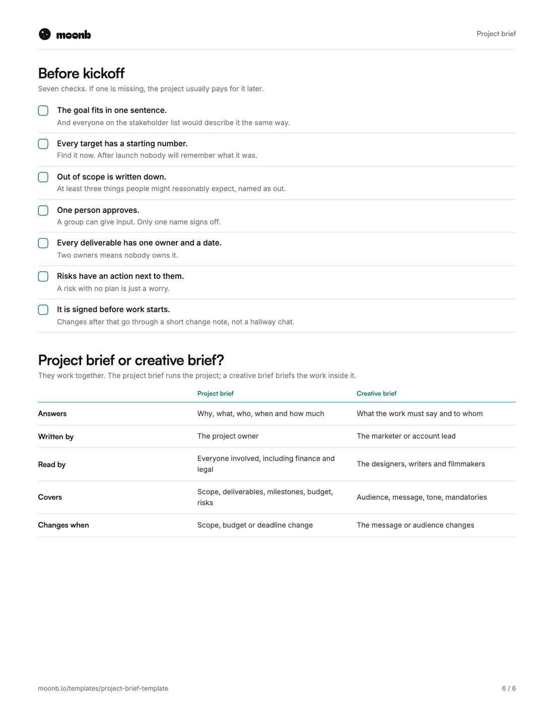Project brief template, page 6 of 6